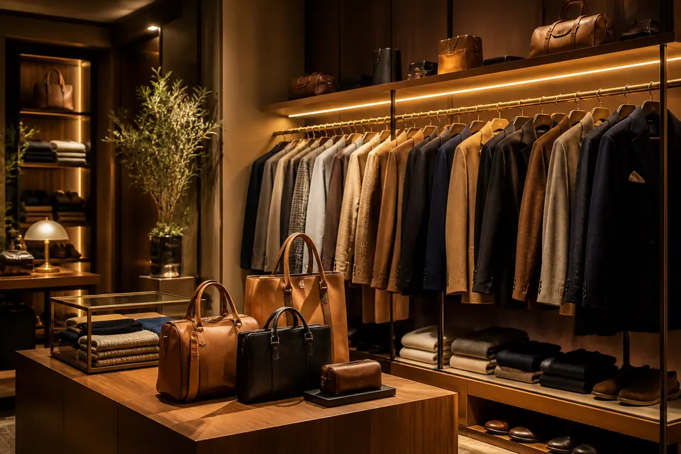 Premium independent fashion boutique with tailored clothing and leather goods